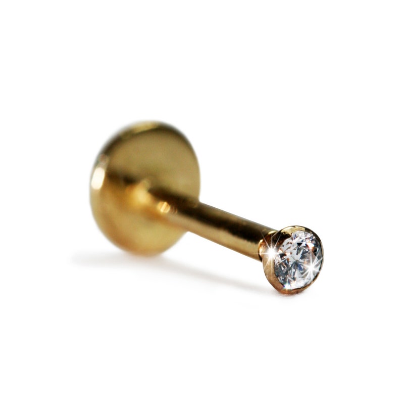 Internally Threaded Tube Nose Stud with 3pt 2mm Diamond in Etsy