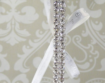 RHINESTONE CRYSTAL Dual Row Wedding, Bridal Keep Garter, Silver and White Satin Ribbon accent; Lace Toss garter with Rhinestone Heart design