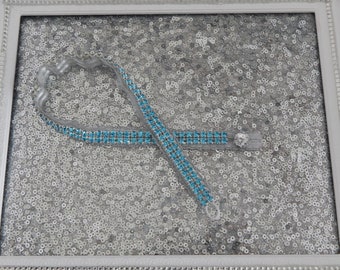 Dual row Turquoise Crystal Garter/Wedding Bridal Garter, Silver & Satin Ribbon Accents, All Occasion Garter, Sparkle and Elegance