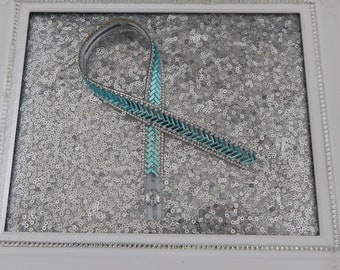 Turquoise Crystal Gemstone Chevron Design Garter/Wedding Garter with Dual Row of Crystal Rhinestone Accents, All Occasion Garter, Glamour