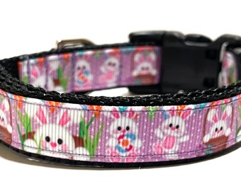 Easter Dog Collar - Adjustable Dog Collar - Bunnies on Purple - 3/4"