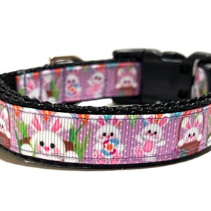 Easter Dog Collar - Adjustable Dog Collar - Bunnies on Purple - 3/4&quot;
