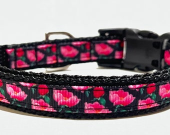 Floral Dog Collar - Adjustable Dog Collar - Peony - Rose - Poppy - 5/8"