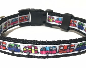 Vintage Campers Dog Collar - Adjustable Dog Collar - Camping, Vacation, RV, Summertime - 5/8"