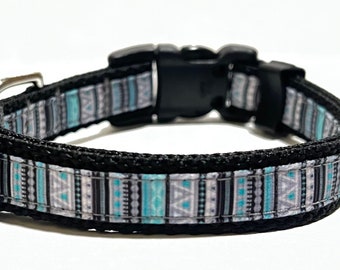 Aztec Dog Collar - Verstelbare Dog Collar - Tribal Dog Collar - Turquoise en Grey Aztec - 5/8"