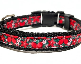 Christmas Dog Collar - Adjustable Dog Collar - Poinsettia - 5/8"