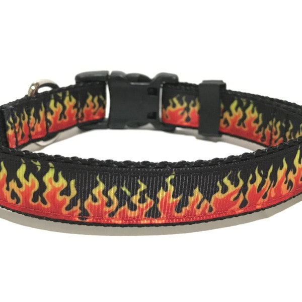 Fire Dog Collar - Adjustable Dog Collar - Flames - 3/4"