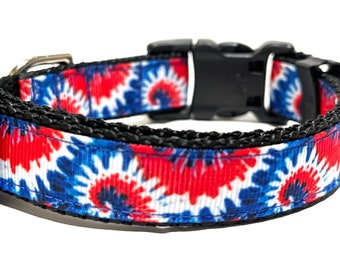 Patriotic Dog Collar - Adjustable Dog Collar - 4th of July, American Flag, Fourth of July, Tie Dye, USA -3/4"