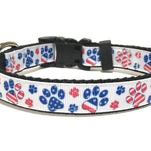 Patriotic Dog Collar - Adjustable Dog Collar - Paw print, 4th of July, American Flag, Fourth of July, Star and Stripe, USA -3/4&quot;