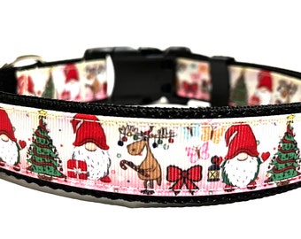 Christmas Dog Collar - Adjustable Dog Collar - Gnome - Merry Christmas