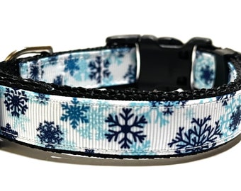 Snowflake Dog Collar - Adjustable Dog Collar - Snow, Winter, Holiday - 3/4"