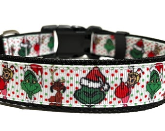 Christmas Dog Collar - Adjustable Dog Collar - Grinch - Merry Christmas