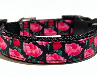 Floral Dog Collar - Adjustable Dog Collar - Peony - Rose - Poppy - 3/4"