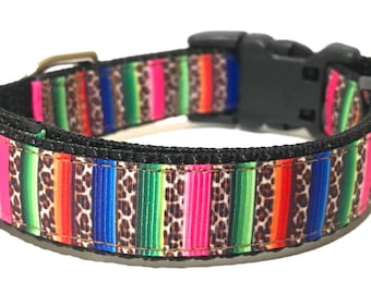 Cheetah Serape Dog Collar - Adjustable Dog Collar - Animal Print - Mexican Serape Stripe - 3/4"