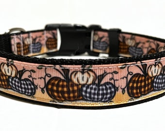 Pumpkin Dog Collar - Adjustable Dog Collar - Plaid Pumpkin