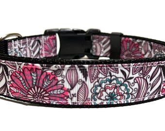 Floral Dog Collar - Adjustable Dog Collar - Retro Floral