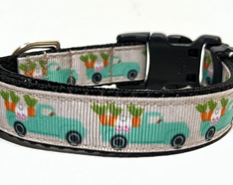 Easter Dog Collar - Adjustable Dog Collar - Bunny Tail in Truck, Easter Bunny - 3/4"