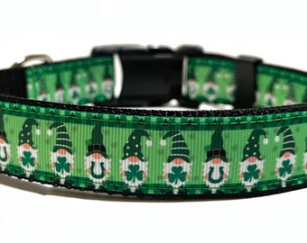 Gnome Shamrock Dog Collar - Adjustable Dog Collar - St. Patrick's Day, Lucky, Shamrock, Green, Horseshoe