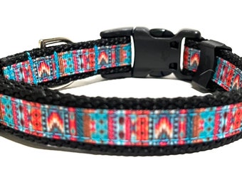 Aztec Dog Collar - Verstelbare Dog Collar - Tribal Dog Collar - Roze, Oranje en Turquoise Aztec - 5/8"