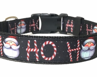 Christmas Dog Collar - Adjustable Dog Collar - Santa - Ho Ho Ho - Snow