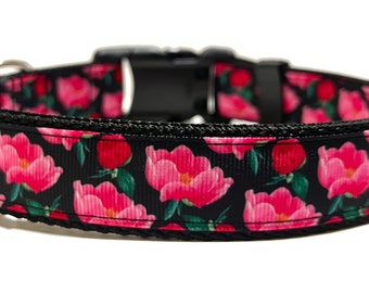 Floral Dog Collar - Adjustable Dog Collar - Peony - Rose - Poppy