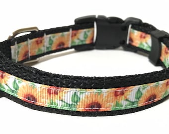 Sunflower Dog Collar - Adjustable Dog Collar - Floral Dog Collar - 5/8"
