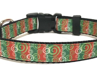 Christmas Dog Collar - Adjustable Dog Collar - Christmas Swirls - 3/4"