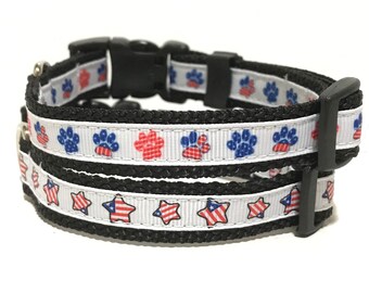 Collare per cani patriottico - Collare per cani regolabile - 4 luglio - Bandiera americana, 4 luglio, stelle e strisce, USA - 5/8"