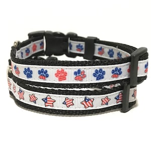 Patriotic Dog Collar - Adjustable Dog Collar - 4th of July - American Flag, Fourth of July, Star and Stripe, USA - 5/8&quot;