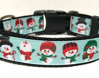 Snowman Dog Collar - Adjustable Dog Collar - Christmas Dog Collar - Winter Dog Collar - Snowmen Dog Collar