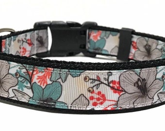 Floral Dog Collar - Adjustable Dog Collar - Hibicus Dog Collar