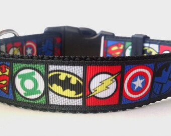 Superhero Dog Collar - Adjustable Dog Collar - Superman, Green Lantern, Batman, Flash, Captain America, Spiderman