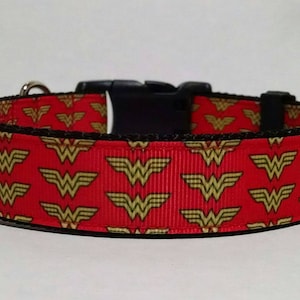 Wonder Woman Dog Collar - Adjustable Dog Collar - Superhero Dog Collar