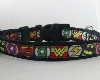 Superhero Dog Collar - Adjustable Dog Collar - Superman, Green Lantern, Batman, Flash, Captain America, Spiderman