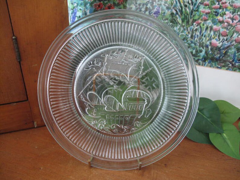 Vintage Embossed Glass Sailing Ship Nautical Plate Etsy