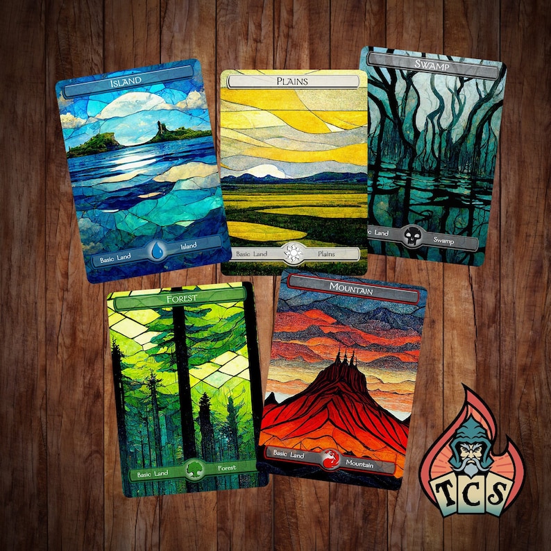 Stained Glass Art Custom MTG Basic Lands Etsy