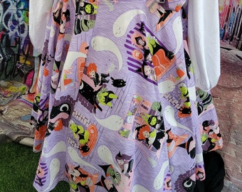 Extra Full Circle Wrap Skirt Purple Witches  Ghost Cat Plus Size 1x 2x Pin Up Retro Rockabilly Psychobilly Pinup Halloween Goth VLV