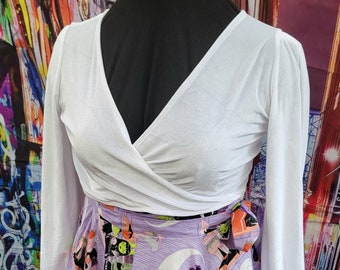 White Velvet faux Wrap top Ballon sleeve Shirt  Plus Size 1X  retro vintage style pastel goth pin up punk