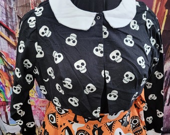 Black Glow in the dark Skull Crop Jacket Plus Size 1x retro vintage style Pinup Spooky pastel