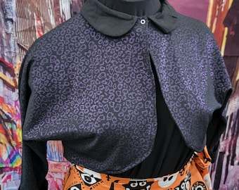 Black Purple Metallic Leopard Bolero retro vintage style Viva Las Vegas goth psychobilly Pin Up