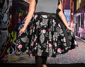 Extra Full Circle Wrap Skirt Black Pink Fans Boudoir Asian Plus Size Pin Up Retro Rockabilly Psychobilly Custom