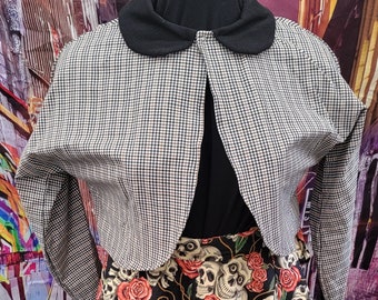 Black White Brown Glen Check Plaid Stretch Twill Bolero retro vintage style Pin Up Viva Las Vegas vlv