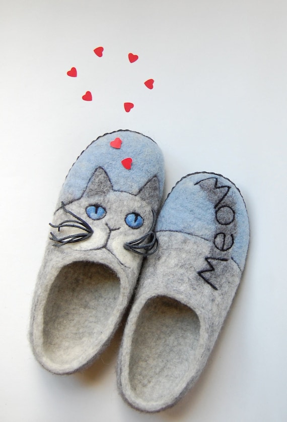 grey cat slippers