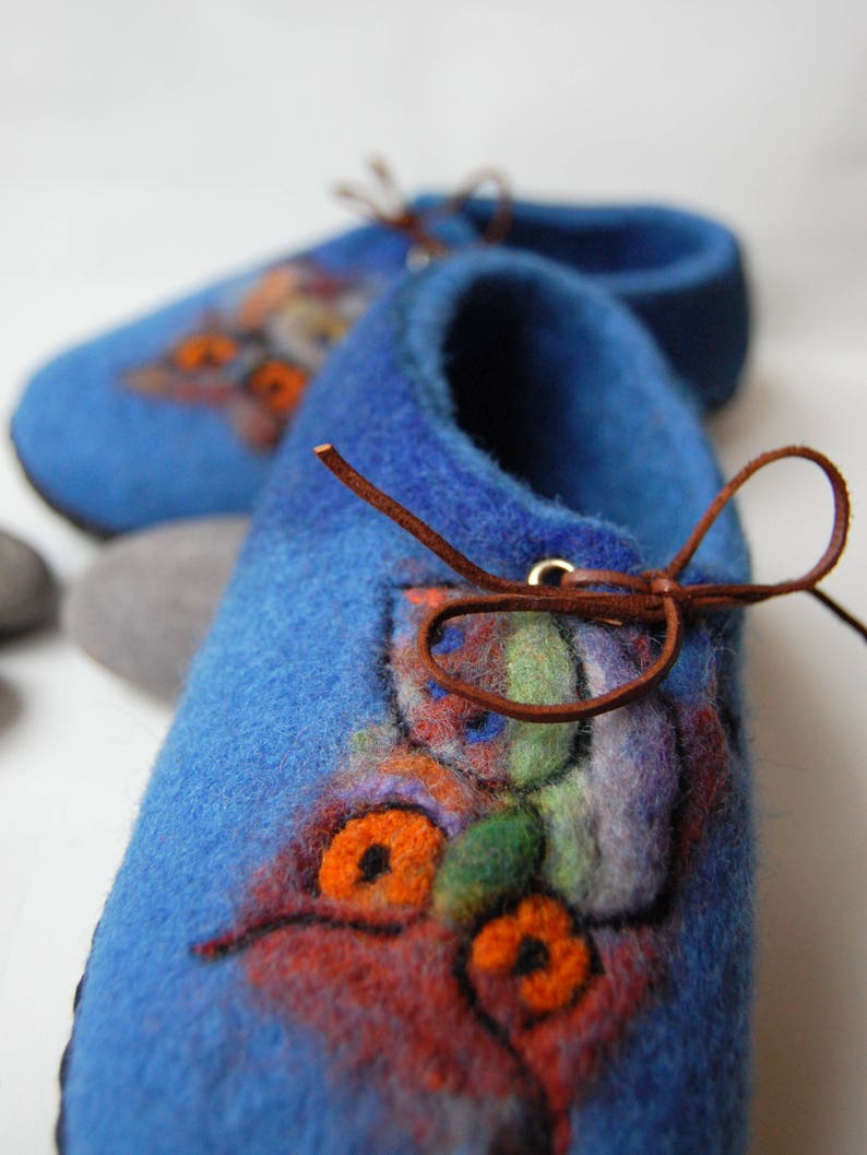 Chaussons Laine Feutrée Pour Garçon – Fabriqués Main USA – Bleu – Taille Enfant Sur Mesure