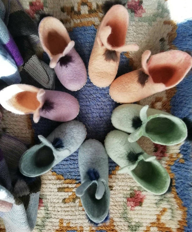 Kids rabbit booties bunny felt shoes wool slippers for girl Etsy