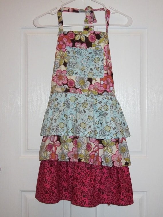 Items similar to Girl's 3 Tiered ruffled apron on Etsy