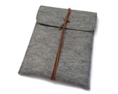 iPad Sleeve, iPad Case, iPad Cover, iPad3, iPad4, iPad Air- Gray Felt, Closure with Genuine Leather Cord