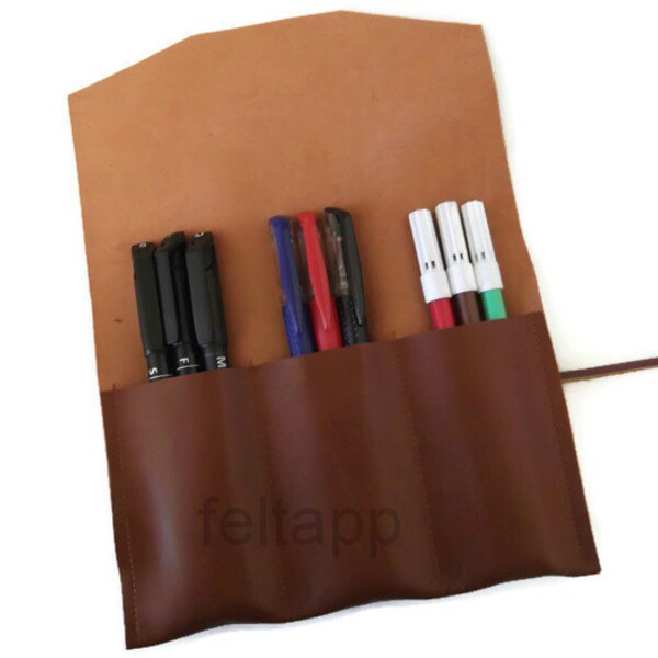 Leather Pen Case, Pencil Case, Pen Holder, Travel Case, Cosmetic Pouch, Brushes Case,  Tool Case, Full Grain Italian Nappa Leather