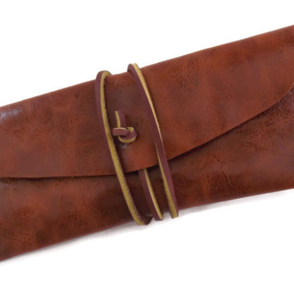 Leather Pencil Case, Pencil Holder, Cosmetic Bag, Sunglasses Case, Distressed Leather