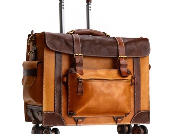 leather rolling carry on bag